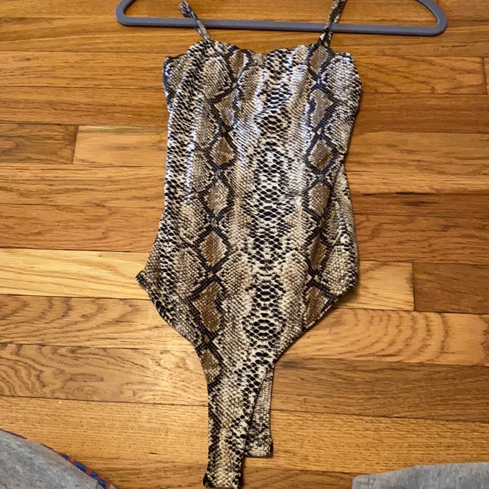 Snakeskin bodysuit with adjustable straps